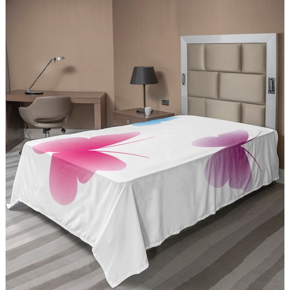 Ambesonne Animal Flat Sheet, Wings Life Theme, Twin Size, Dried Rose Pink and Blue