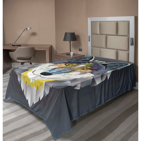 Ambesonne Animal Flat Sheet, Wolf Coyote Portrait Art, Twin Size, Multicolor