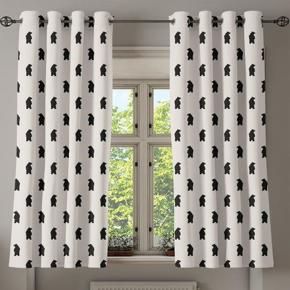Ambesonne Animal Grommet Curtain, Black Bear Silhouettes, 50" x 63", Cream and Black