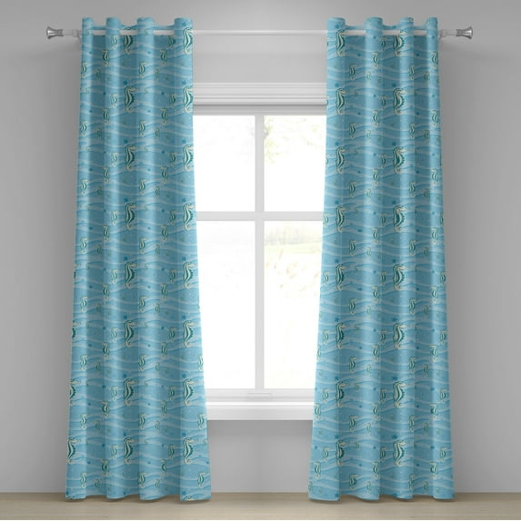 Ambesonne Animal Grommet Curtain, Cartoon Seahorses, 50" x 72", Blue