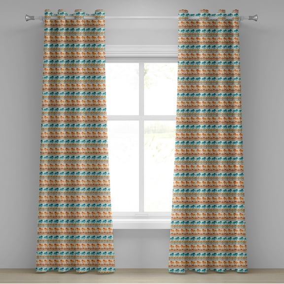 Ambesonne Animal Grommet Curtain, Exotic Geometric Art, 50" x 84", Turquoise Orange Cream