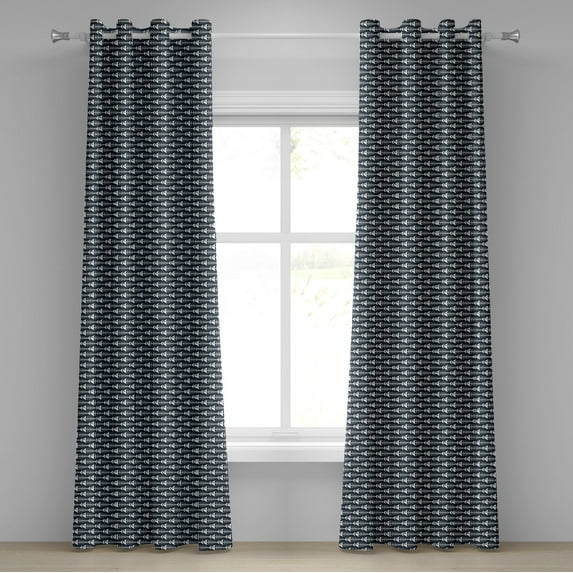 Ambesonne Animal Grommet Curtain, Fish Bone Skeleton Spine, 50" x 96", Petrol Blue White