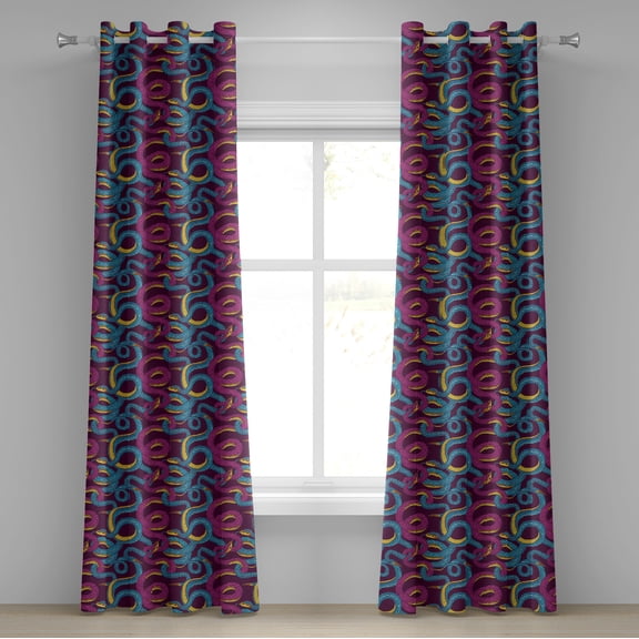 Ambesonne Animal Grommet Curtain, Hand Drawn Art Snakes, 50" x 72", Plum Blue Yellow