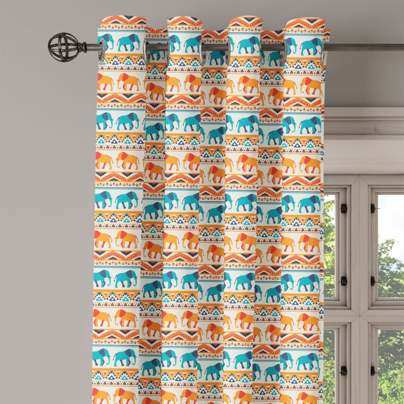 Ambesonne Animal Grommet Curtain Single Panel, Exotic Geometric Art, 50"x60", Turquoise Orange Cream