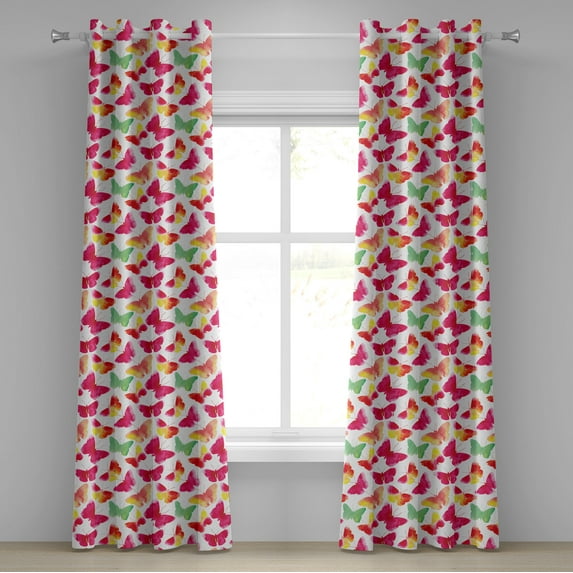 Ambesonne Animal Grommet Curtain, Watercolor Butterflies, 50" x 120", Fuchsia Green