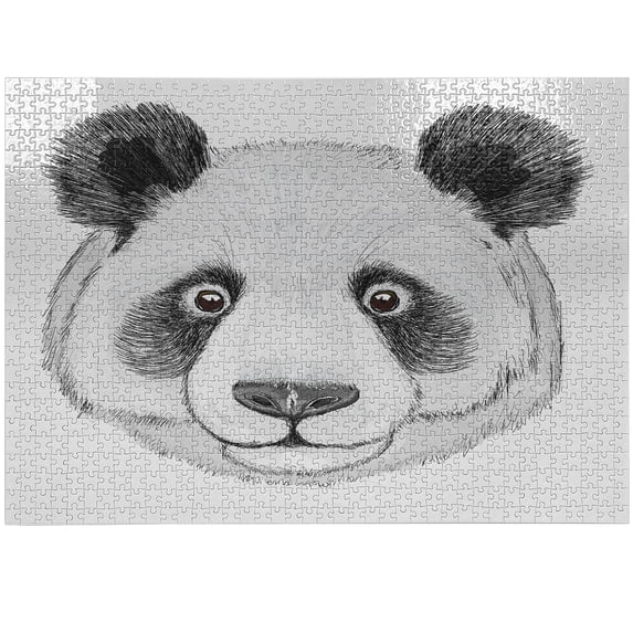 Ambesonne Animal Jigsaw Puzzle Durable Cardboard, Hand Drawn Panda, 1000 pcs, Lime Green White