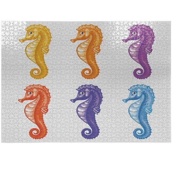 Ambesonne Animal Jigsaw Puzzle Durable Cardboard, Happy Seahorses Art, 1000 pcs, Multicolor
