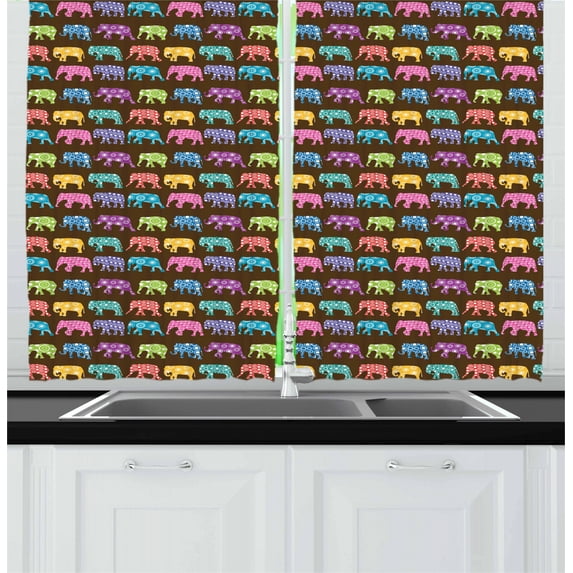 Ambesonne Animal Kitchen Curtains, Animals with Circles, 55"x39", Multicolor