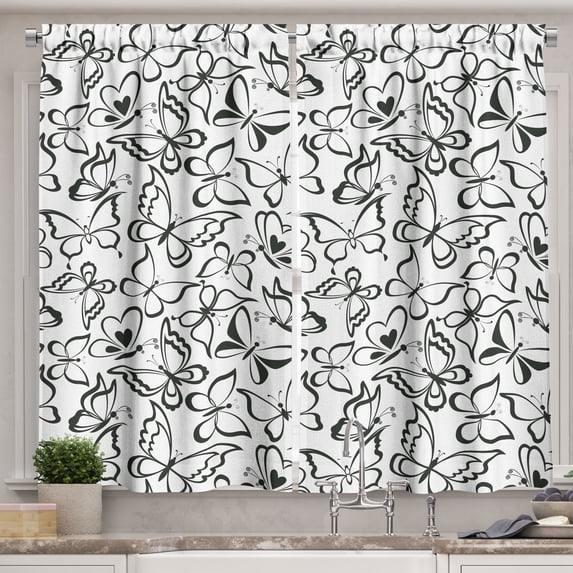 Ambesonne Animal Kitchen Curtains, Butterfly and Freedom, 55"x39", White and Black