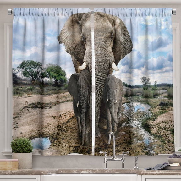 Ambesonne Animal Kitchen Curtains, Family in Africa, 55"x45", Multicolor