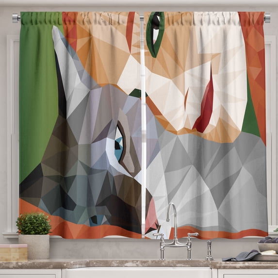 Ambesonne Animal Kitchen Curtains, Geometric Mosaic Kitten, 55"x39", Multicolor