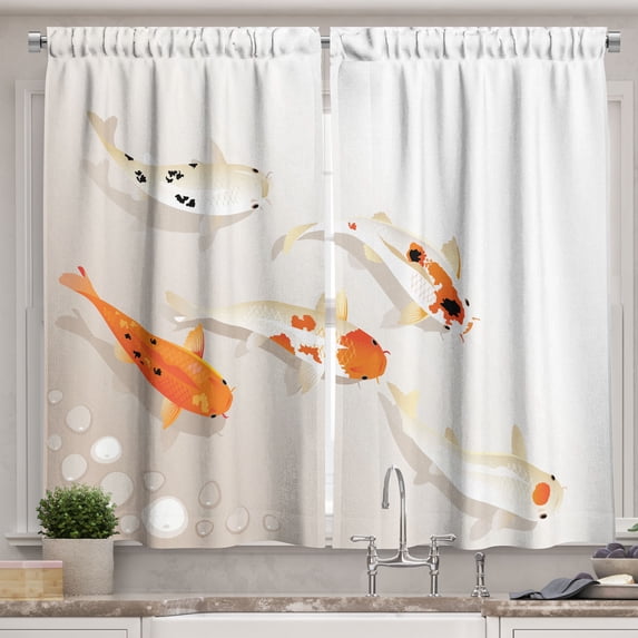Ambesonne Animal Kitchen Curtains, Traditional Spotted Koi Fish, 55"x45", Orange Beige