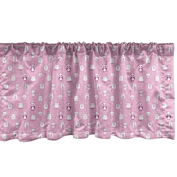 Ambesonne Animal Lover Window Valance, Funny Animals Pink, 54" X 12", Pale Pink Purple
