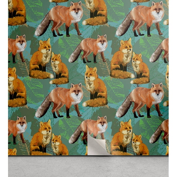 Ambesonne Animal Peel & Stick Wallpaper for Home, Charming Little Fox Art, 13"x100", Multicolor