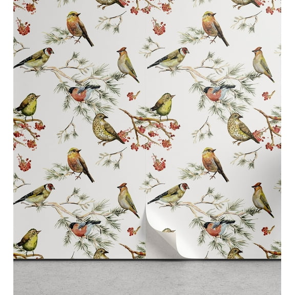 Ambesonne Animal Peel & Stick Wallpaper for Home, Colorful Forest Birds, 13"x36", Multicolor