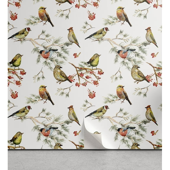 Ambesonne Animal Peel & Stick Wallpaper for Home, Colorful Forest Birds, 13"x72", Multicolor