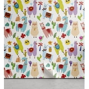 Ambesonne Animal Peel & Stick Wallpaper for Home, Llama Alpaca Cactus Leaves, 13"x72", Multicolor