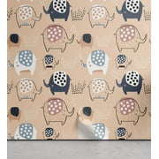 Ambesonne Animal Peel & Stick Wallpaper for Home, Zoo Animal Funny Elephants, 13"x100", Peach Coral Night Blue