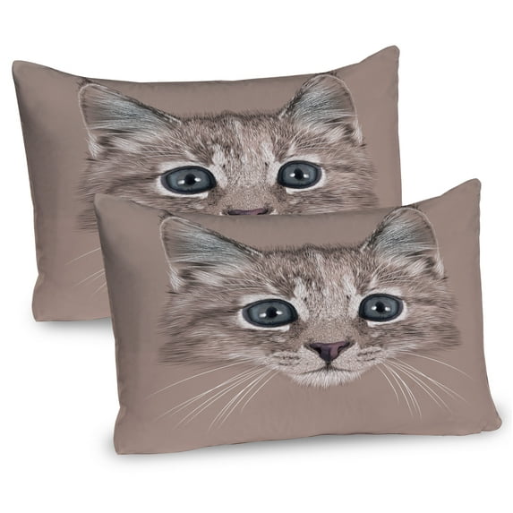 Ambesonne Animal Pillow Sham 2 Pack, Domestic Cat Face, 36"x20", Bluegrey Umber Brown