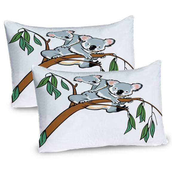 Ambesonne Animal Pillow Sham 2 Pack, Koala Eucalyptus, 30"x20", Brown Grey