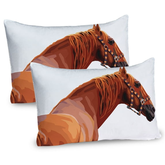 Ambesonne Animal Pillow Sham 2 Pack, Race Jokey Horse Nature, 26"x20", White and Cinnamon
