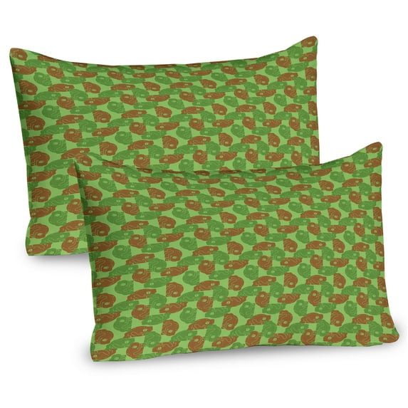 Ambesonne Animal Pillow Sham 2 Pack, Rhythmic Abstract Frogs Art, 36"x20", Caramel Fern Green