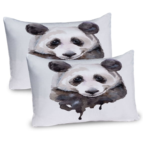 Ambesonne Animal Pillow Sham 2 Pack, Watercolor Panda Bear, 26"x20", Beige White and Black