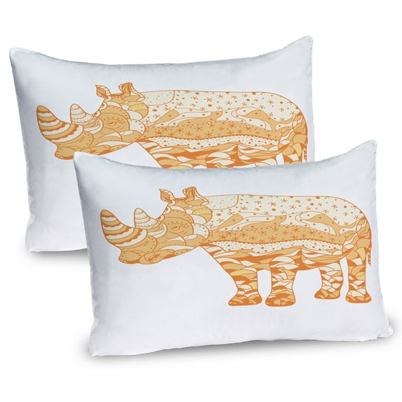 Ambesonne Animal Pillow Sham 2 Pack, Zentangle Animal Africa Art, 36"x20", Pale Orange Orange