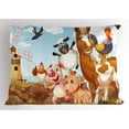 thumbnail image 1 of Ambesonne Animal Pillow Sham, Animals in Farm Art, 26" X 20", Pale Blue and Brown, 1 of 2