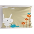 thumbnail image 1 of Ambesonne Animal Pillow Sham, Bunny with Flowers, 36" X 20", White Tan and Blue, 1 of 2
