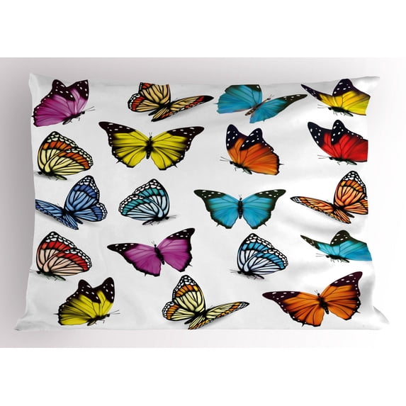 Ambesonne Animal Pillow Sham, Butterflies Composition, 36" X 20", Multicolor