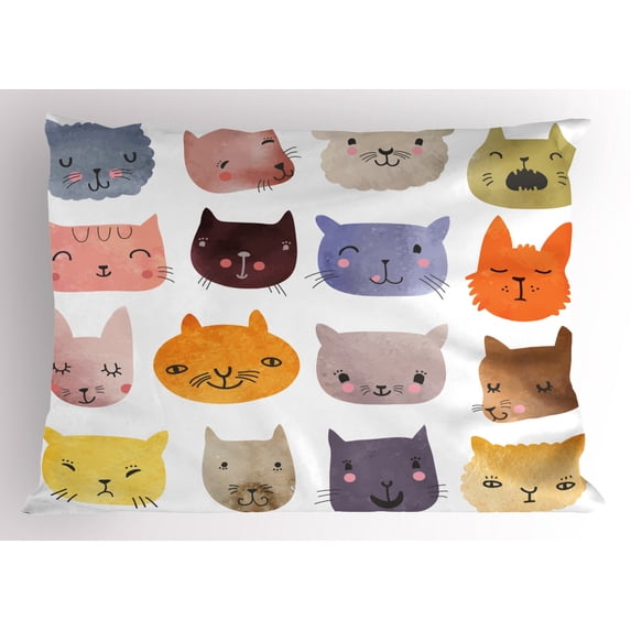 Ambesonne Animal Pillow Sham, Colorful Humor Fun Cat, 36" X 20", Multicolor