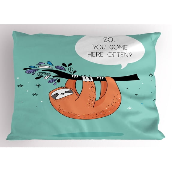 Ambesonne Animal Pillow Sham, Flirty Sloth Cartoon, 36" X 20", Multicolor