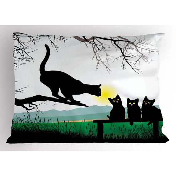 Ambesonne Animal Pillow Sham, Mother Cat Kittens, 36" X 20", Multicolor