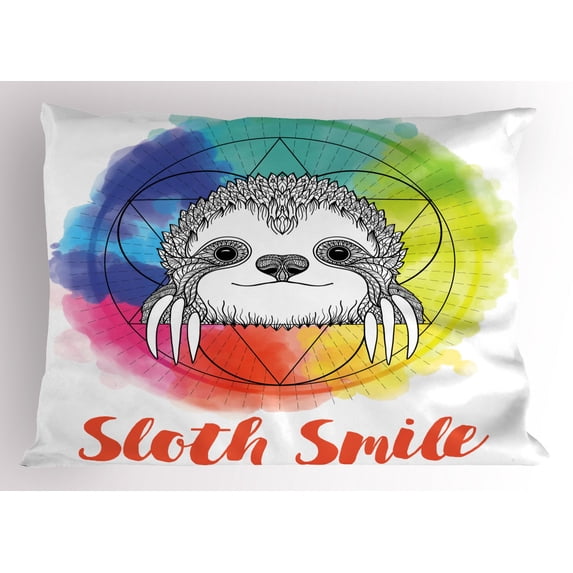 Ambesonne Animal Pillow Sham, Rainbow Sloth Sketch, 36" X 20", Multicolor