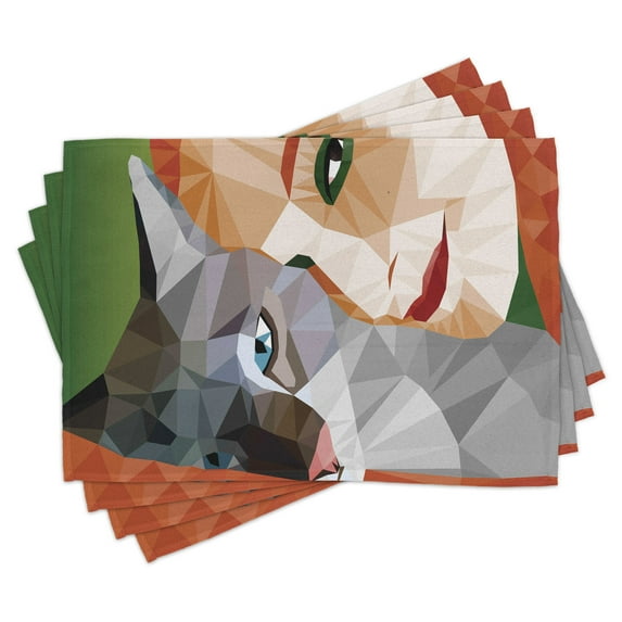 Ambesonne Animal Place Mats Set of 4, Geometric Mosaic Kitten, Standard Size, Multicolor