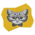 thumbnail image 1 of Ambesonne Animal Place Mats Set of 4, Hipster Kitten Cat, Standard Size, Mustard Grey, 1 of 6