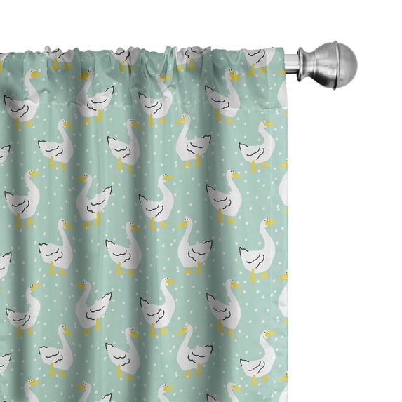 Ambesonne Animal Print Window Curtains, Goose Cartoon, Each 28" W x 95" L, Mint Green Earth Yellow