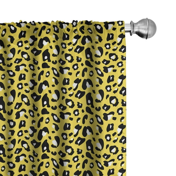 Ambesonne Animal Print Window Curtains, Leopard Art, Each 28" W x 84" L, Yellow Charcoal Grey