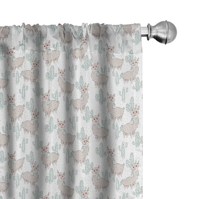 Ambesonne Animal Print 4-Panel Curtains, Llama Scarf and Cactus, 56"x63", Eggshell Blue