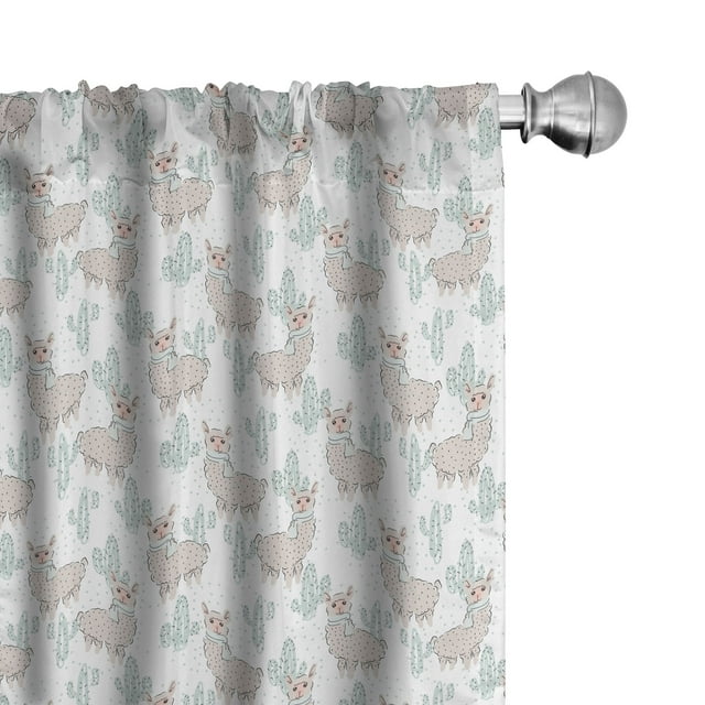 Ambesonne Animal Print 4-Panel Curtains, Llama Scarf and Cactus, 56"x63", Eggshell Blue
