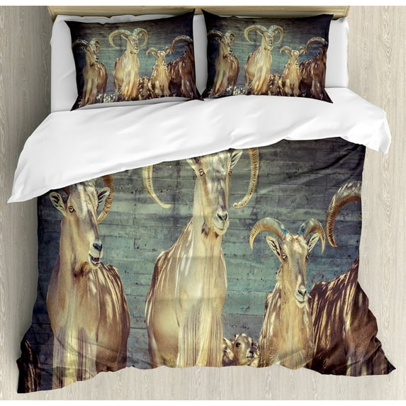 Ambesonne Animal Print Duvet Cover Sets, Capricorn Antlers, 2-King, Beige Charcoal