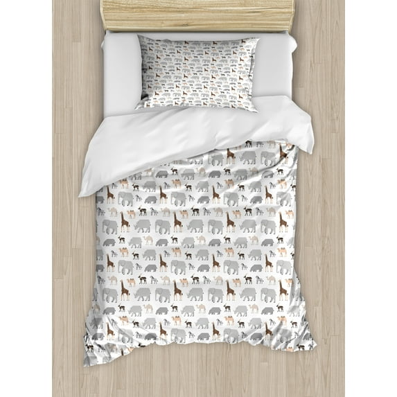 Ambesonne Animal Print Duvet Cover Sets, Cartoon Fauna Zebra, 2-Twin, Multicolor