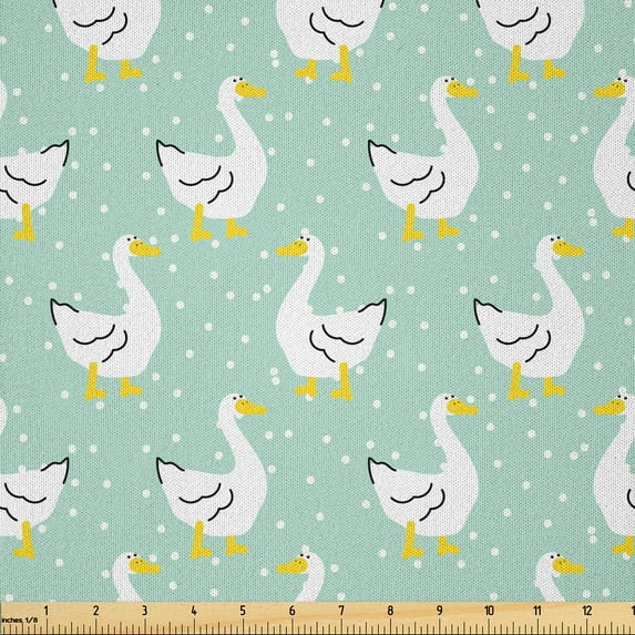 Ambesonne Animal Print Fabric by the Yard Microfiber, Goose Cartoon, 3 Yards, Mint Green Earth Yellow