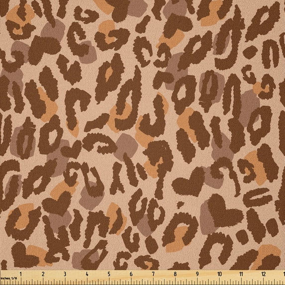 Ambesonne Animal Print Fabric by the Yard Microfiber, Savannah Pattern Heart, 1 Yard, Peach Chocolate