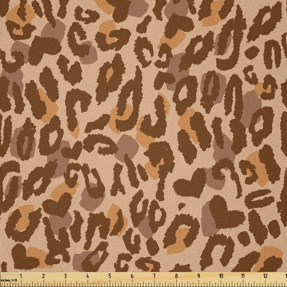 Ambesonne Animal Print Fabric by the Yard Microfiber, Savannah Pattern Heart, 3 Yards, Peach Chocolate