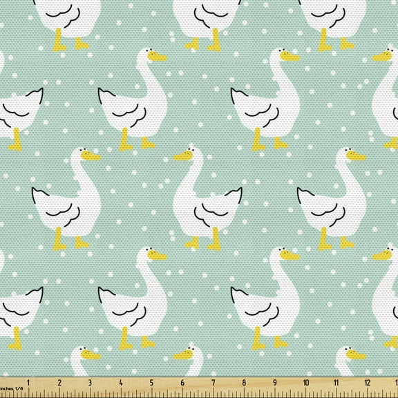 Ambesonne Animal Print Fabric by the Yard Upholstery, Goose Cartoon, 10 Yards, Mint Green Earth Yellow