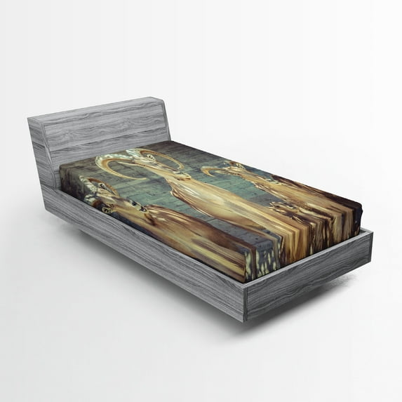 Ambesonne Animal Print Fitted Sheet, Capricorn Antlers, Twin Size, Beige Charcoal