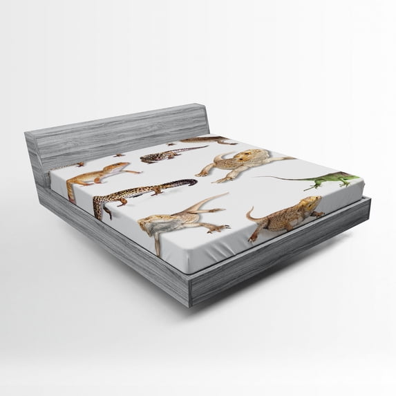 Ambesonne Animal Print Fitted Sheet, Prehistoric Reptile, Queen Size, Multicolor
