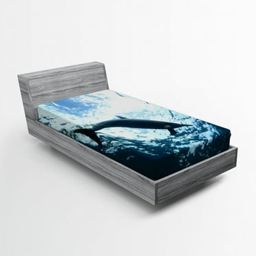 Ambesonne Animal Print Fitted Sheet, Swimming Dolphin, Twin Size, Blue Grey